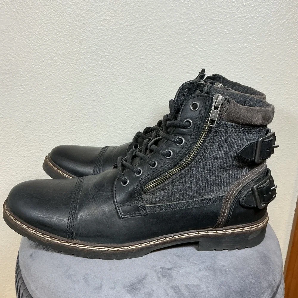 Steve Madden Jotter Black Leather Boots Mens Side‎ Zipper Size 10